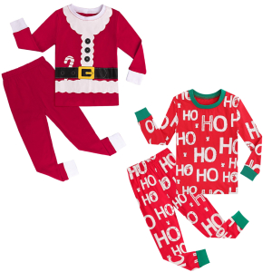 2 Modelle von roten Weihnachtsmann-Pyjamas für Mädchen