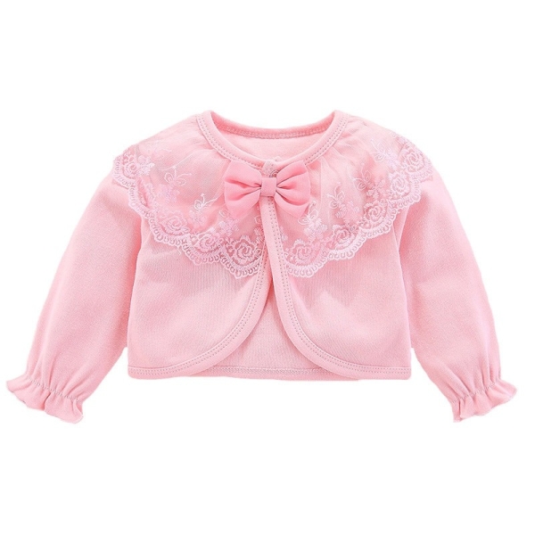 Rosafarbene Weste mit langen Ärmeln und verengten Manschetten, Spitze am Oberteil und einer Schleife in der Mitte