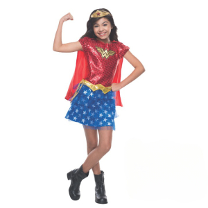 Wonder Woman-Kostüm mit Pailletten für Mädchen mit weißem Hintergrund